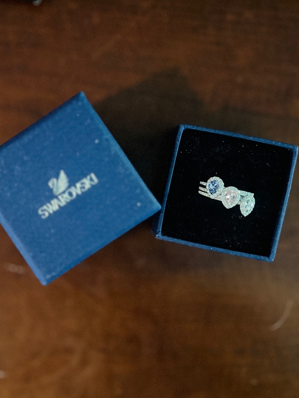Swarovski Silver Triple Stack Crystal Rings Pear Infinity Set of 3 New in Box